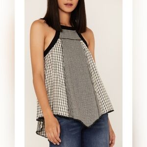 Cleo + Wolf Women's Grid Print Hanky Hem Halter Top